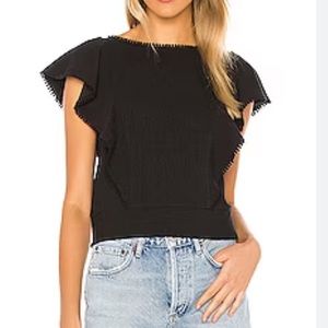 Joie Maddalena Black Ruffle Pom Pom top